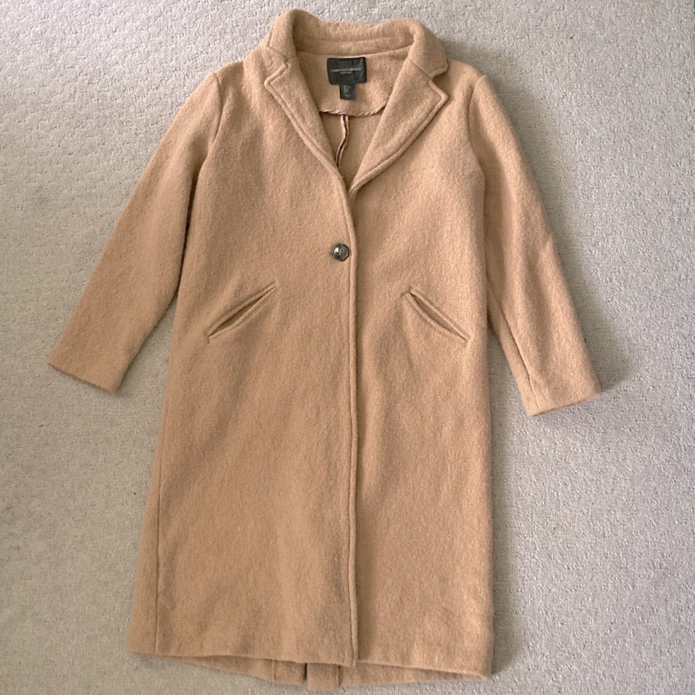 Christian Siriano tan wool-blend coat, Medium.